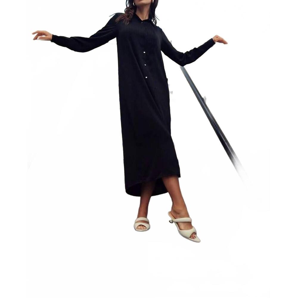 NEW PROFILE NYC flowy pleated shirt dress in black - Picture 2 of 2
